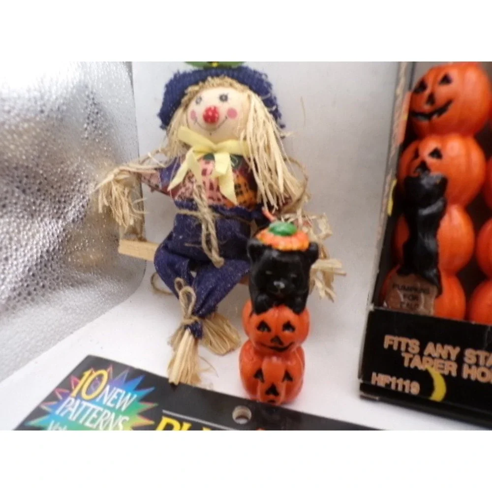 Vintage Halloween Decor Bundle Pumpkin Candles Scarecrow Witch Carving Kit